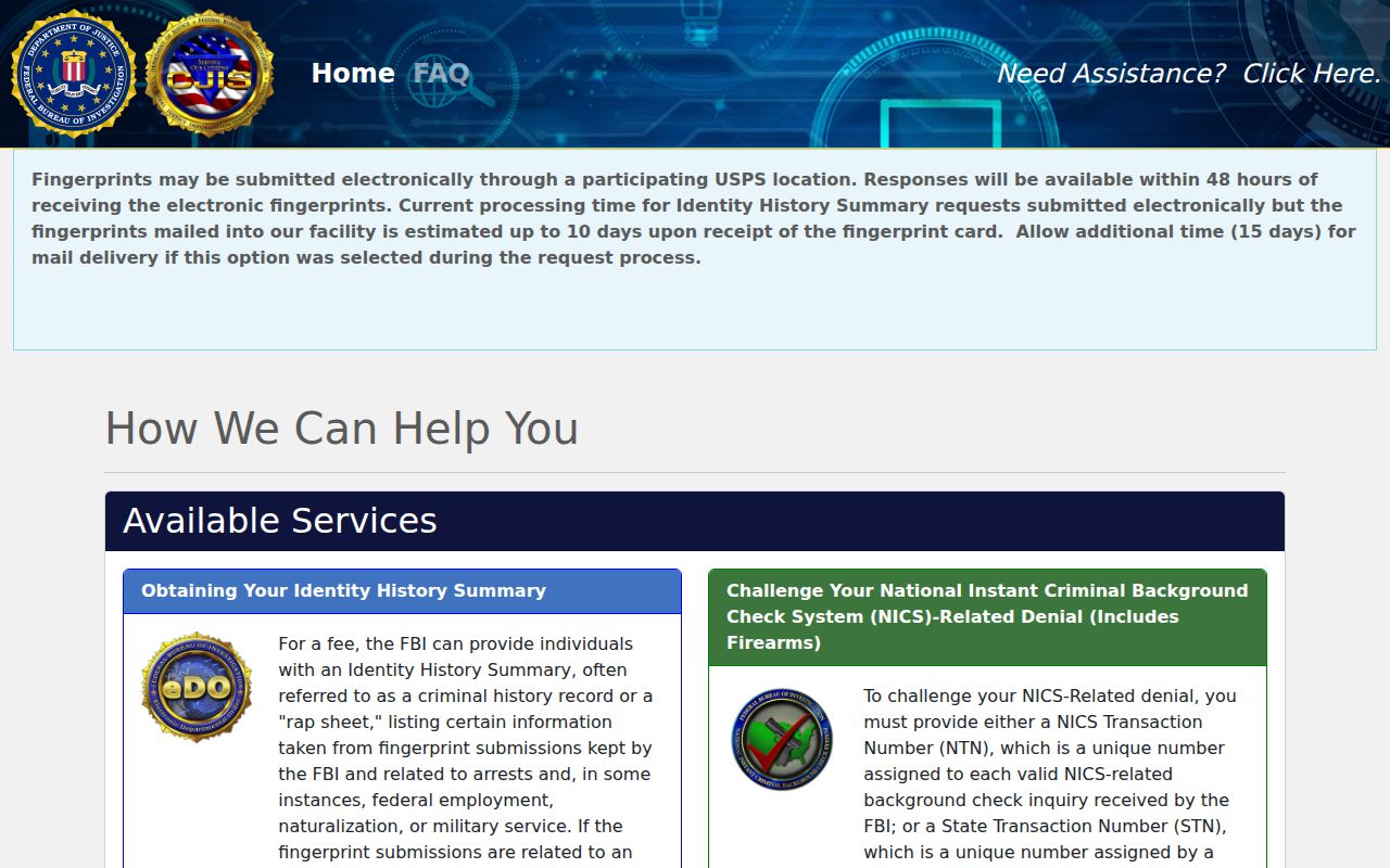 Woodruff County arrest history self-review through the FBI eDO interface