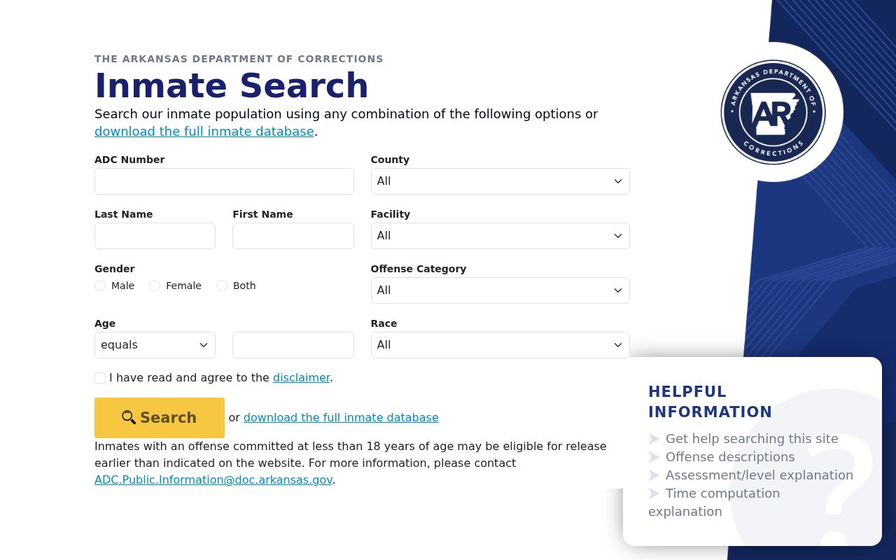 Arkansas Department of Corrections inmate search for Woodruff County custody research