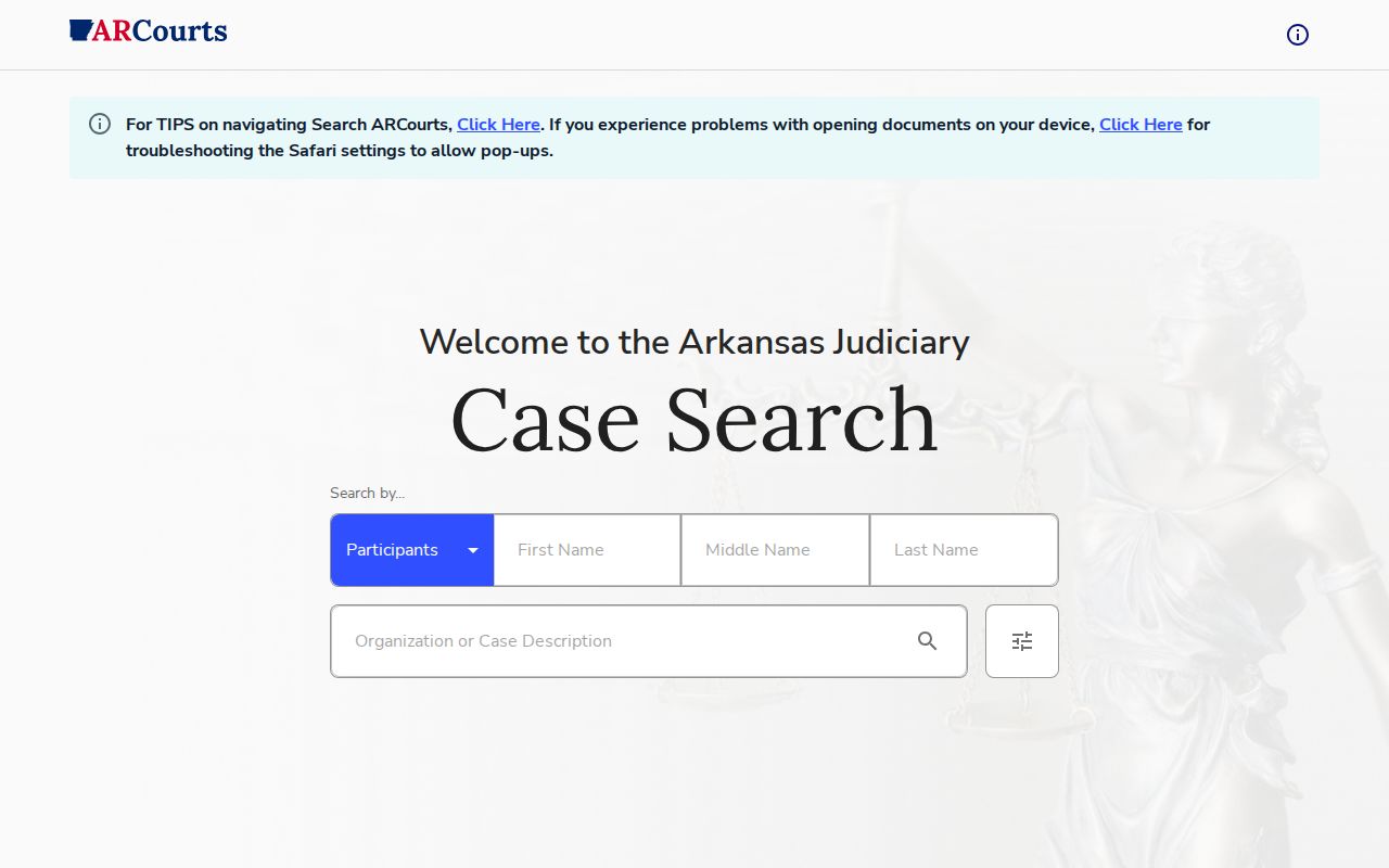 Search ARCourts public case search for Woodruff County criminal cases
